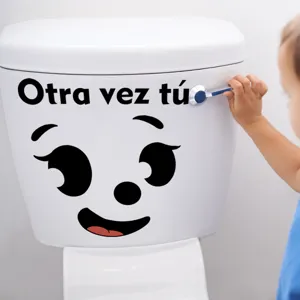 Spanish Funny Smile Face Toilet Lid Wall Sticker Modern Self Adhesive Waterproof PVC Bathroom Decorative Decal Graphic Sign Home Decor
