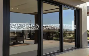 White floral window waistline sticker glass decal detail view, elegant home decorative film.