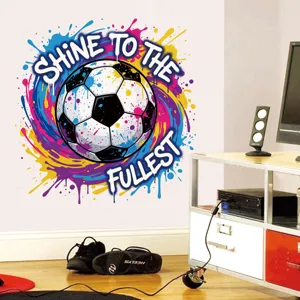Autocollant mural de football graffiti tendance avec éclaboussures de peinture, déco intérieure.