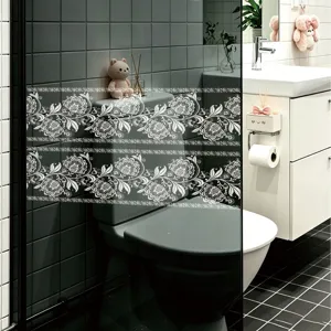 White floral border sticker for tile wall and home decor, reusable and easy to cut freely.