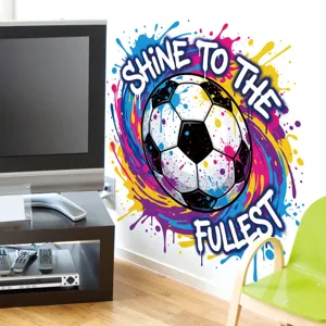 Sticker mural de football graffiti coloré avec texte inspirant pour la décoration de salon et chambre.
