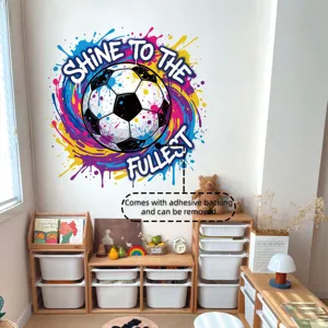 Détail d'adhésif mural ballon de football graffiti coloré avec support facile à coller.