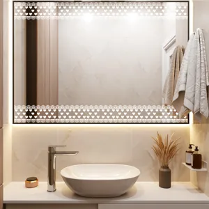 Bathroom decorative heart lace wall sticker detail showcasing mirror trim and tile accent.