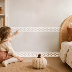 Nursery wall border sticker with lace heart design, perfect for kids room and home decor.