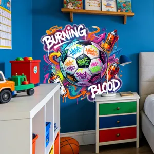 Autocollant mural de football graffiti, calque mural en vinyle pour chambre d'enfant