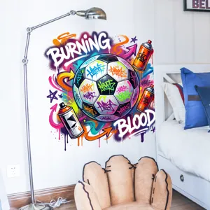 Sticker Mural Football Graffiti de Rue Moderne Minimaliste PVC Auto Adhésif Décalcomanie Décorative pour Chambre Salon Salle de Jeux Décoration