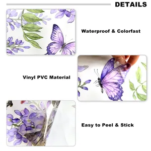 Vue rapprochée détaillée de l'autocollant mural étanche en vinyle PVC avec glycine et papillon