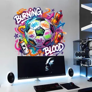 Sticker mural de football graffiti pour salon chambre fond, art en vinyle autocollant.