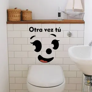 Cute Spanish text smiling face toilet sticker bathroom home wall decor decal item