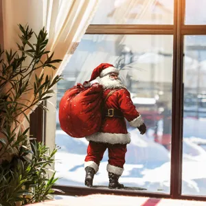 Christmas static window sticker Santa Claus design glass decal for home holiday party decor.