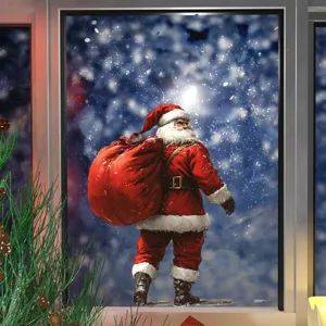 Christmas static window sticker featuring Santa Claus with a red sack, perfect holiday decor.