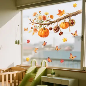 Herbst Kürbis Fensteraufkleber Ernte Ahornblätter statische Glasklebofolien doppelseitiges Dekor