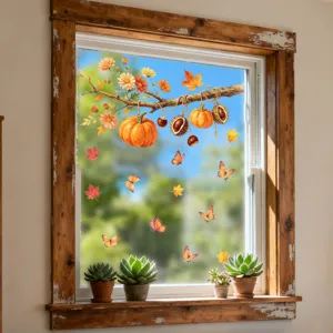 Herbst Kürbis Ernte Fensteraufkleber, statische Glasaufkleber, doppelseitige Dekoration.