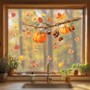 Herbst Kürbis Fensteraufkleber Statische Haftung Ernte Glasaufkleber Doppelseitige Deko