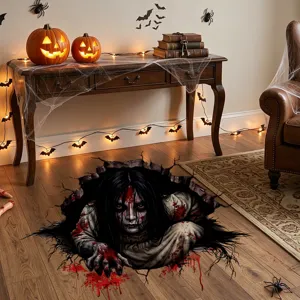 Halloween 3D broken hole ghost floor sticker detail view showing spooky hollow art decoration.