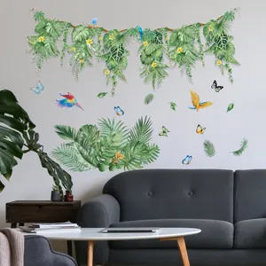 Autocollant mural de plantes tropicales fleurs papillons pour salon chambre décoration
