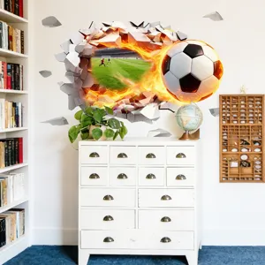 3D stereoscopic broken wall football wall sticker for living room bedroom home decor