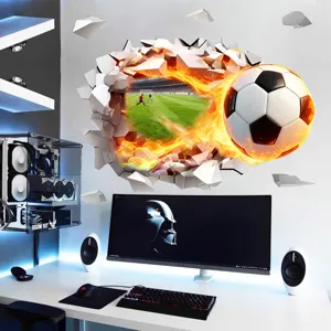 3D football wall sticker breaking through wall self adhesive mural for bedroom living room