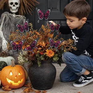 Halloween decorative butterfly stakes with skull pattern, perfect for outdoor garden and yard decor.