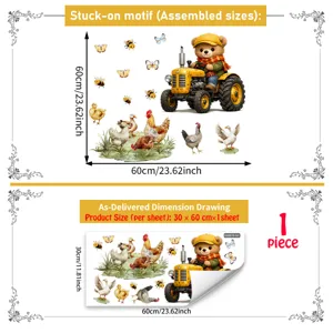 Schattige boerderij beer tractor muursticker raamsticker decoratie maat detail