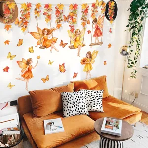 Autumn fairy maple leaf wall sticker home decor living room bedroom self-adhesive wall decal