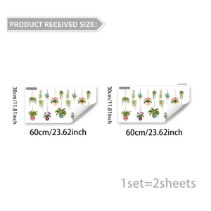 Stickers de Fenêtre Électrostatiques Modernes en PVC Paniers de Plantes Suspendues Vertes Décalcomanies de Porte en Verre Double Face Décoration Intérieure