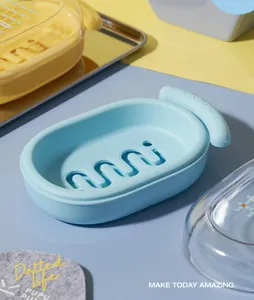 Plastic double layer soap dish bathroom soap holder drain storage box blue color fresh style