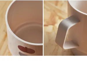 Close-up detail shot of plastic toothbrush cup handle and rim, simple minimalist design.