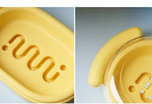 Plastic double layer soap dish for bathroom, yellow wall mounted soap holder tray with drainage.