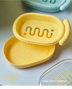 Plastic double-layer soap dish for bathroom, wall-free drain soap holder for home sink.
