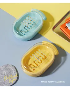 Double layer soap dish with clear lid and drainage design for bathroom organization details