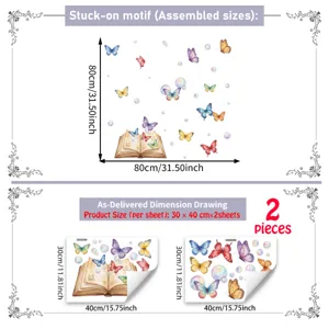 Pegatinas de Pared de Mariposas y Flores de Acuarela Nórdica Autoadhesivas Vinilo PVC Mural Calcomanía Para Sala Dormitorio