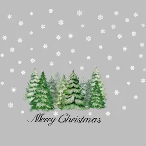 Watercolor Christmas tree static glass window sticker, festive snowflake holiday decor.