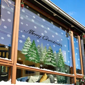 Christmas Pine Branches Snowflake Static Window Sticker PVC Removable Glass Decals Holiday Showcase Festive Atmosphere Home Decoration Wall Clings
