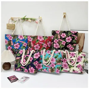 Printed canvas shoulder tote bag, ethnic floral large capacity casual handbag for women.