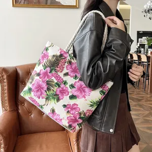 Fashion Floral Canvas Tote Bag Large Capacity Casual Shoulder Bag for Women Daily