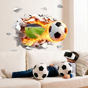 3d football wall sticker broken wall soccer decor self adhesive decal for living room