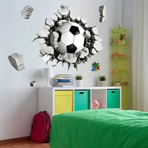 3d broken wall soccer wall sticker removable vinyl mural for kids bedroom living room decor