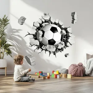 3d soccer breaking wall sticker removable vinyl wall mural for kids room living room