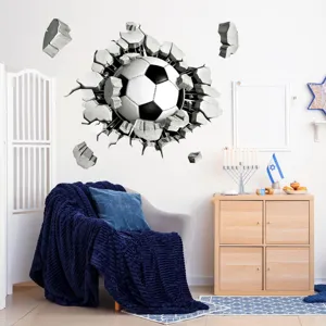 3D broken wall soccer wall sticker removable vinyl mural for living room bedroom decor