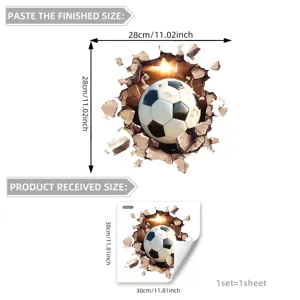 3D soccer wall sticker cracked wall art decor for living room bedroom self-adhesive decal