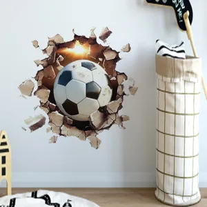 3D broken wall soccer wall sticker for living room bedroom home decor self adhesive mural