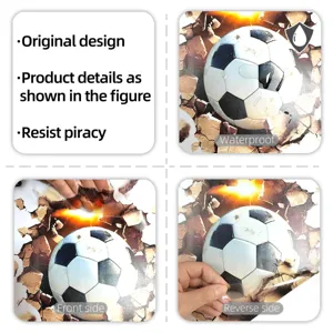 3D broken wall soccer ball wall sticker, waterproof self-adhesive wall mural for room decor.