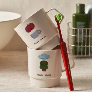 Plastic stackable mouthwash cup household cute cartoon toothbrush cup minimal bathroom mug