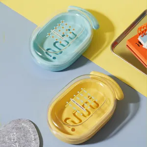 Double layer plastic soap dish with clear lid for bathroom washstand storage sink organizer