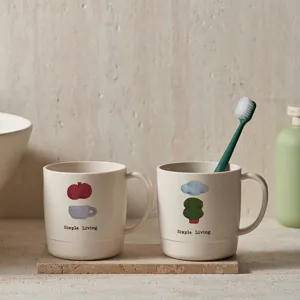 Couple toothbrush cups set, cute printed bathroom gargle mugs with handles for daily use.