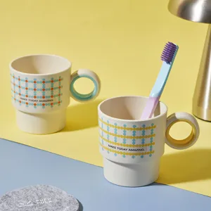 Minimalistischer Plastik Mundbecher Zweifarbiger Ringgriff Punktgitter Muster Zahnbürstenbecher Für Zuhause Badezimmer Wohnheim