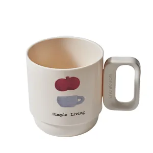 Simple plastic mouthwash cup with unique square handle, daily toothbrush holder for bathroom use.