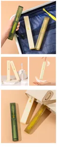 Primer plano del estuche portátil de viaje para cepillo de dientes con tapa, antipolvo.