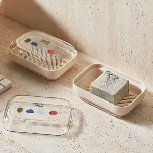 Portasapone in Plastica Portatile Con Coperchio a Ribalta Trasparente Contenitore Portasapone Scolapiatti Per Bagno Studenti